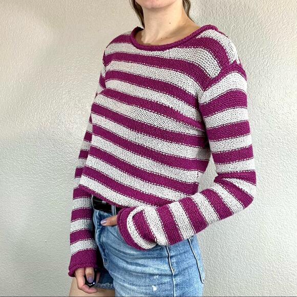 Free People Beach grey and purple knit cropped pullover sweater size small - Picture 3 of 8